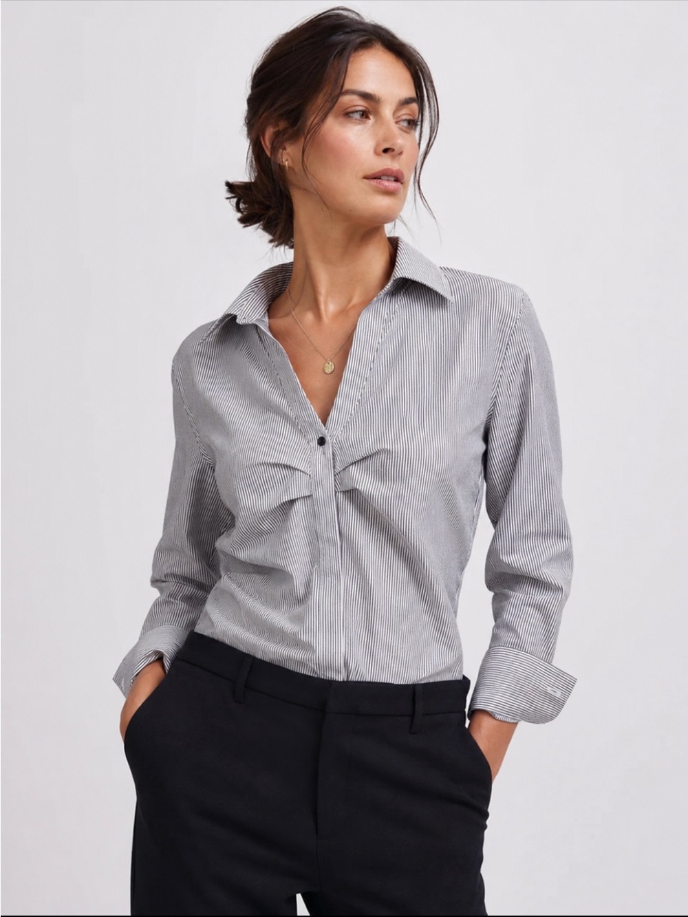 W by Worth Gray Pinstripe Button-Front Shirt